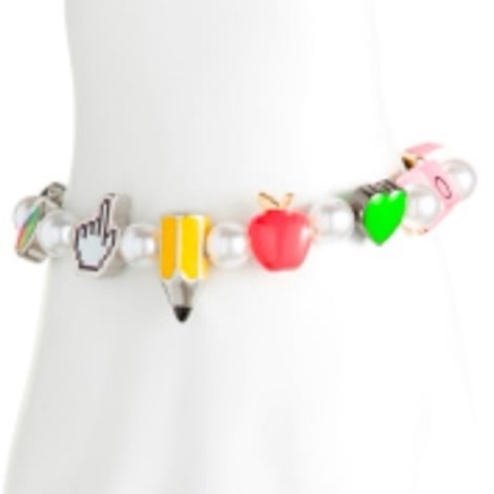 BETSEY JOHNSON Back to School Whimsical Faux Pearl and Charm Bracelet NEW NWT - Picture 5 of 7
